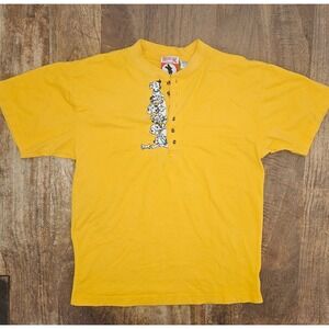 Vtg Mickey Inc 101 Dalmations Henley Shirt Unisex S/M Golden Yellow Rare Disney